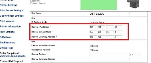 dell 1320c print network settings