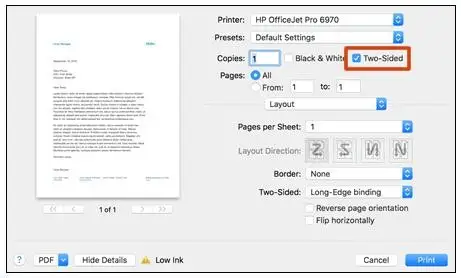 hp printer not printing double sided