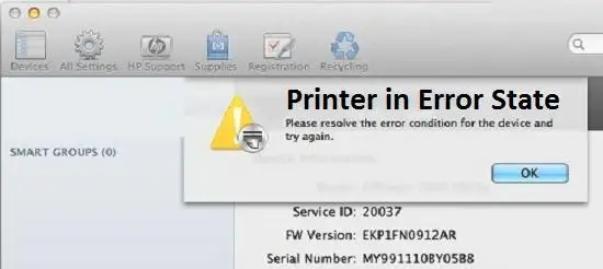HP Printer is in Error State in mac