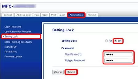 Ripristina la password della stampante fratello
