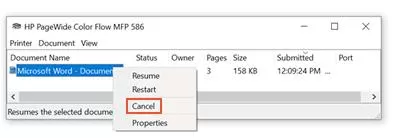 how to cancel print job on hp printer