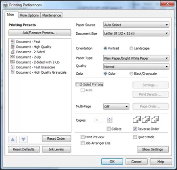 Set Printer Preferences