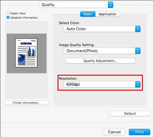 Printer Error Resolution not Supported