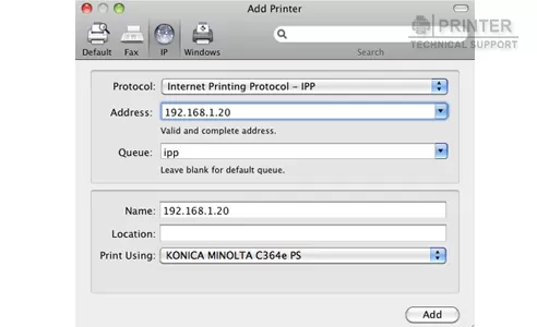 Add a Printer Using an IP Address in OSX
