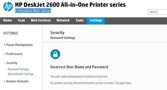 hp ews password