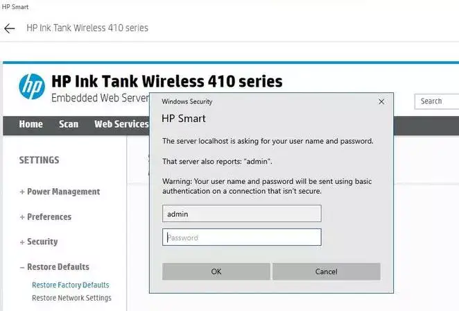 hp printer ews password