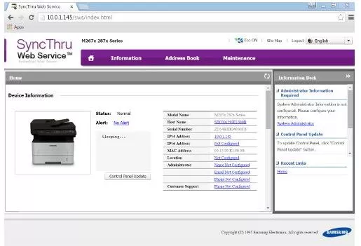 syncthru web service login password