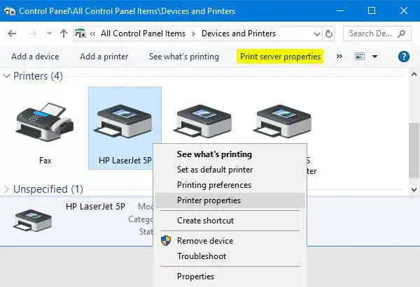 can't remove printer windows 10