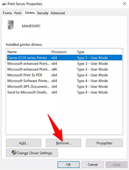 unable to remove printer windows 10