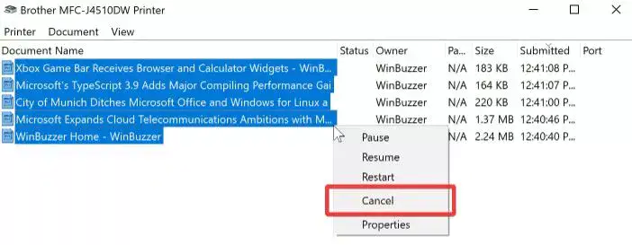 cannot remove printer windows 10