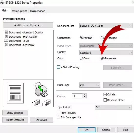 how to print without black ink epson windows 10