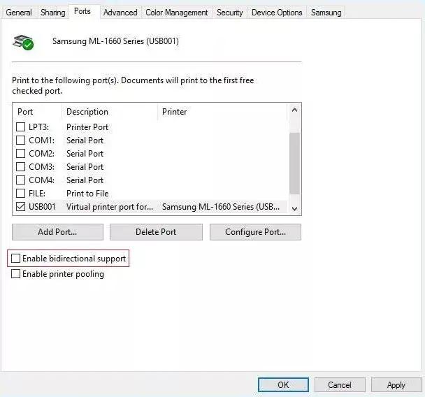 Uncheck bidirectional support 