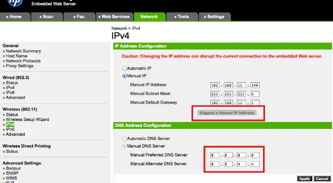 hp web services not working