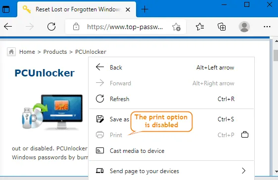 Disable Printing in Microsoft Edge on Windows 10