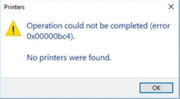 Printer Error Code 0x00000bc4 in Windows 10