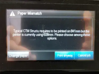 HP Printer E1 error code - paper Size mismatch