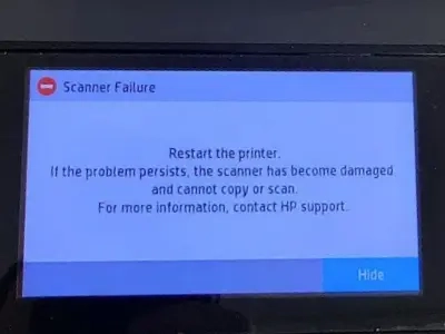 HP Printer E5 Error code - scanner malfunction